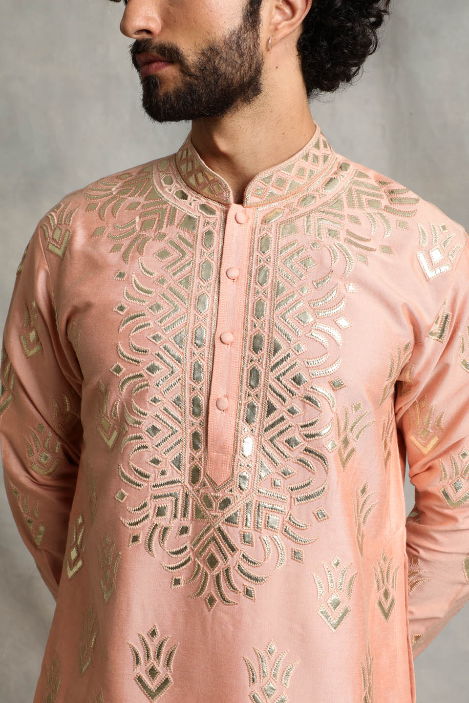 PEACH APPLIQUE SILK KURTA SET 5