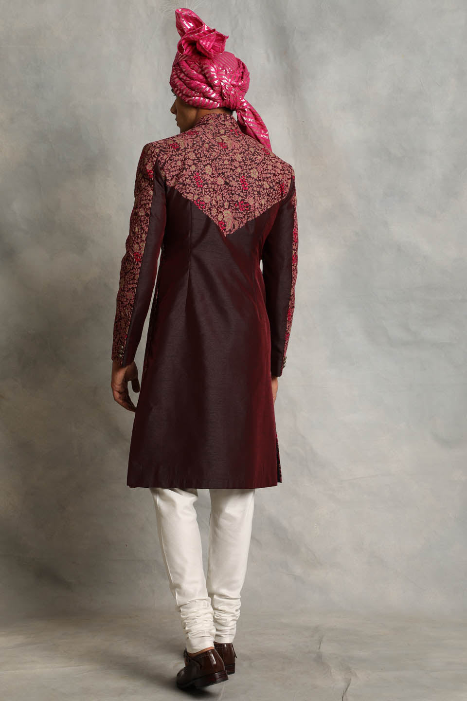 WINE EMBROIDERED SILK SHERWANI SET 2