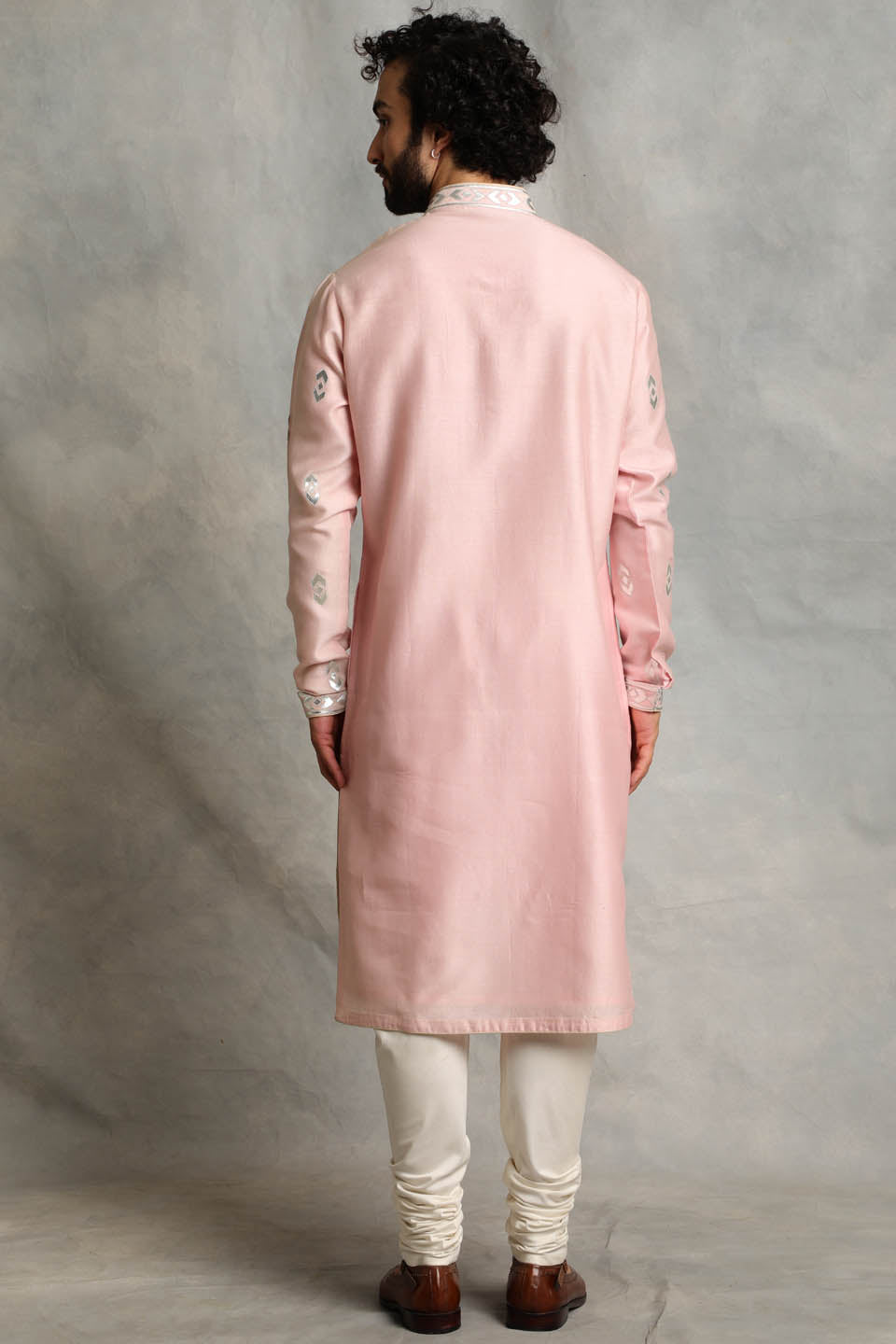 PINK APPLIQUE CHANDERI KURTA SET 2