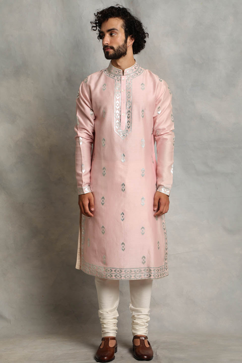 PINK APPLIQUE CHANDERI KURTA SET 1