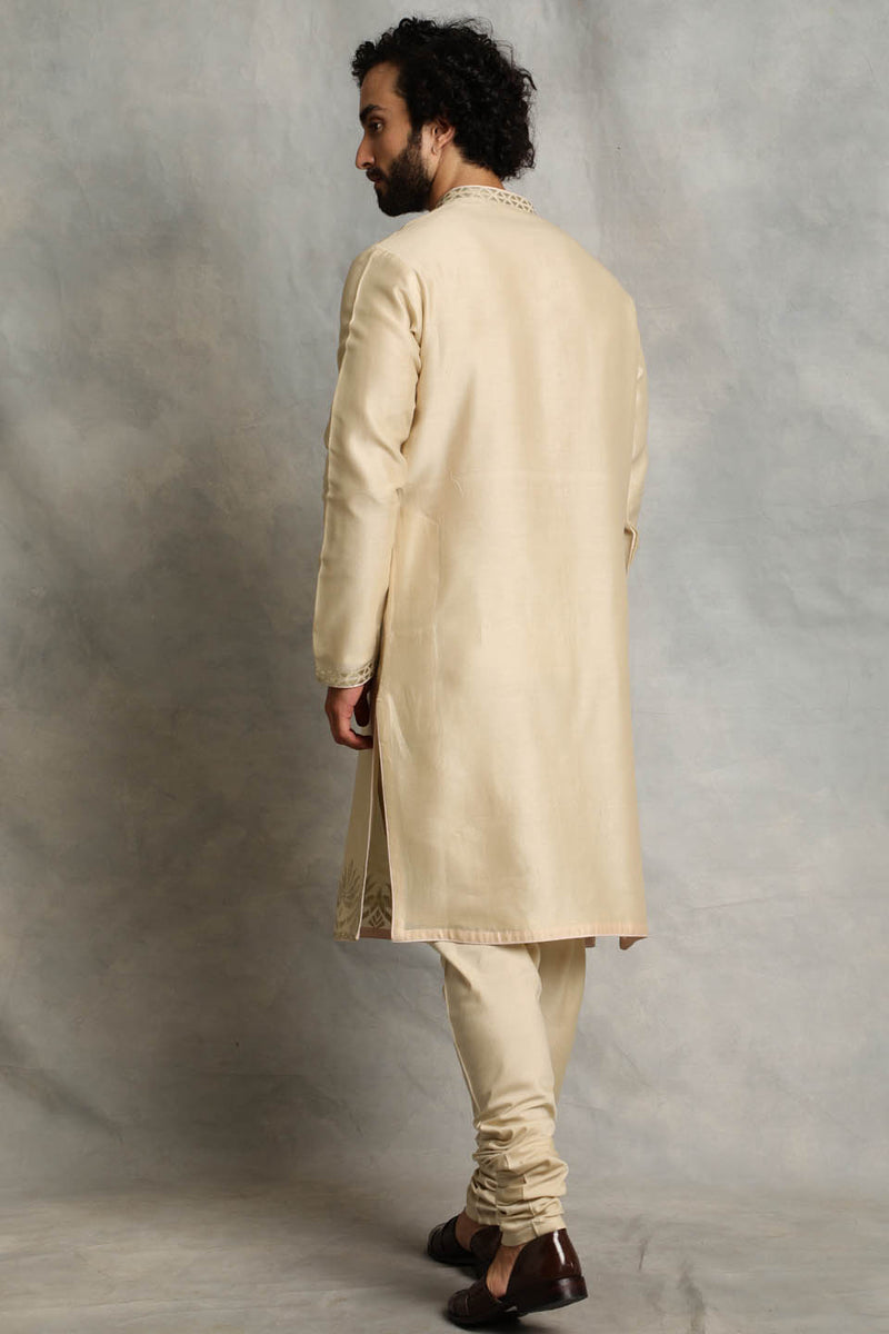 GOLD APPLIQUE CHANDERI KURTA SET 2