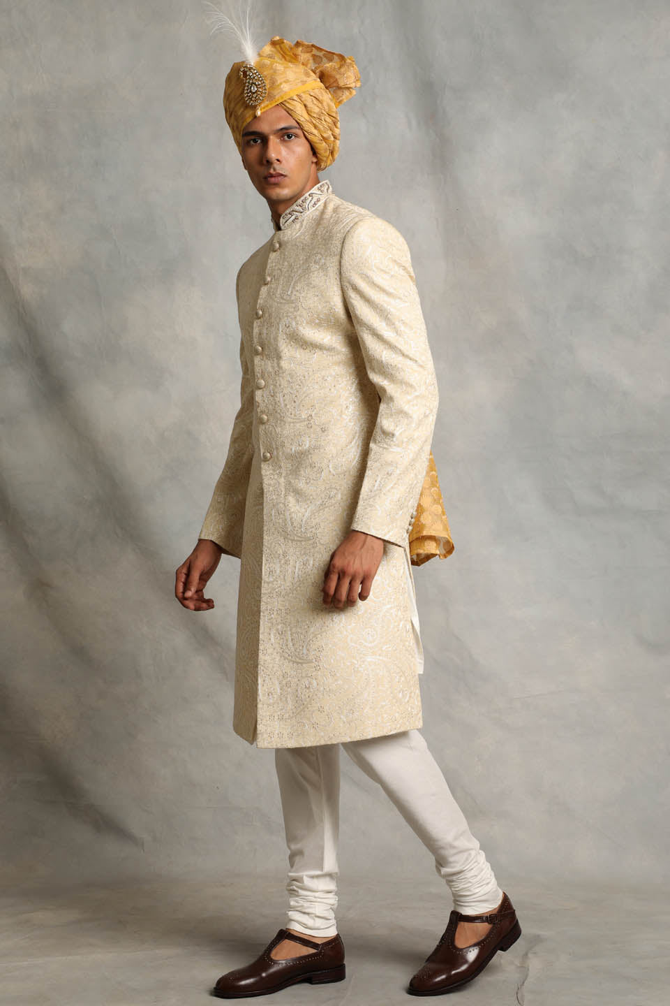 IVORY EMBROIDERED SHERWANI SET 3