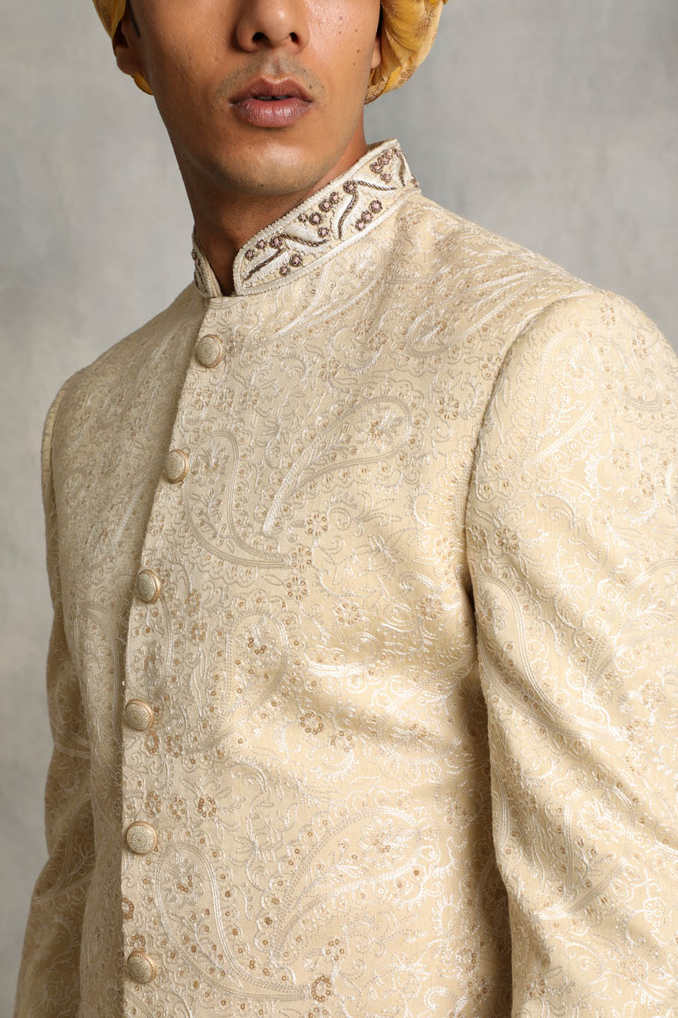 IVORY EMBROIDERED SHERWANI SET 4