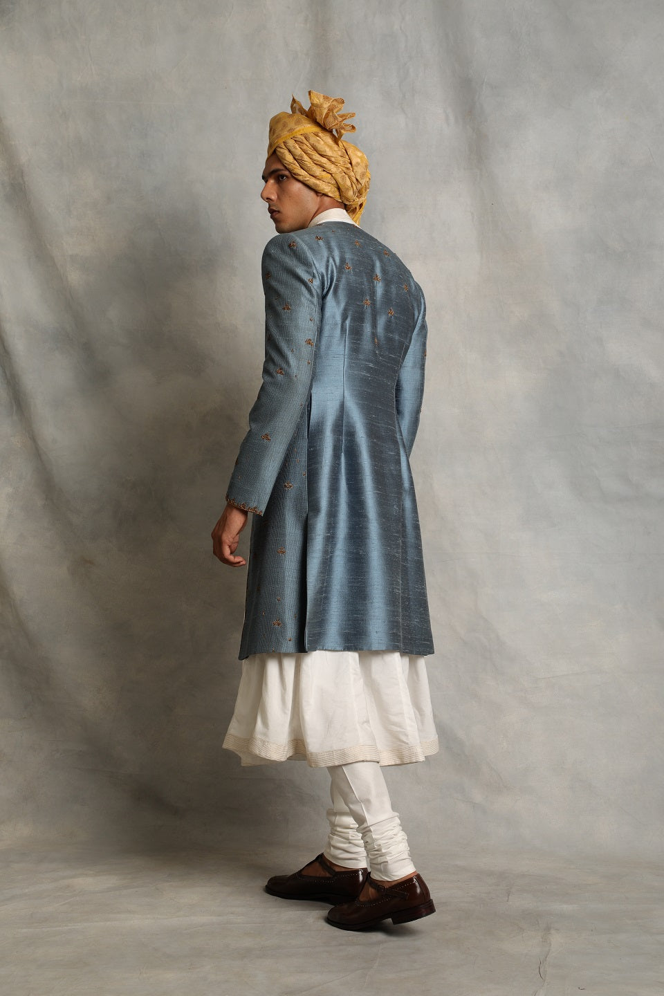 DUSTY BLUE ANGRAKHA SHERWANI SET 2