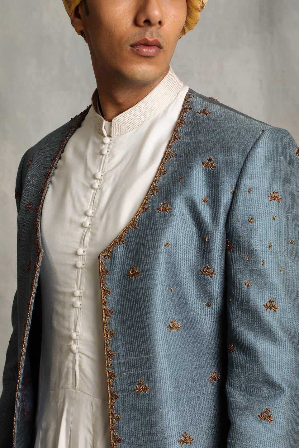 DUSTY BLUE ANGRAKHA SHERWANI SET 4