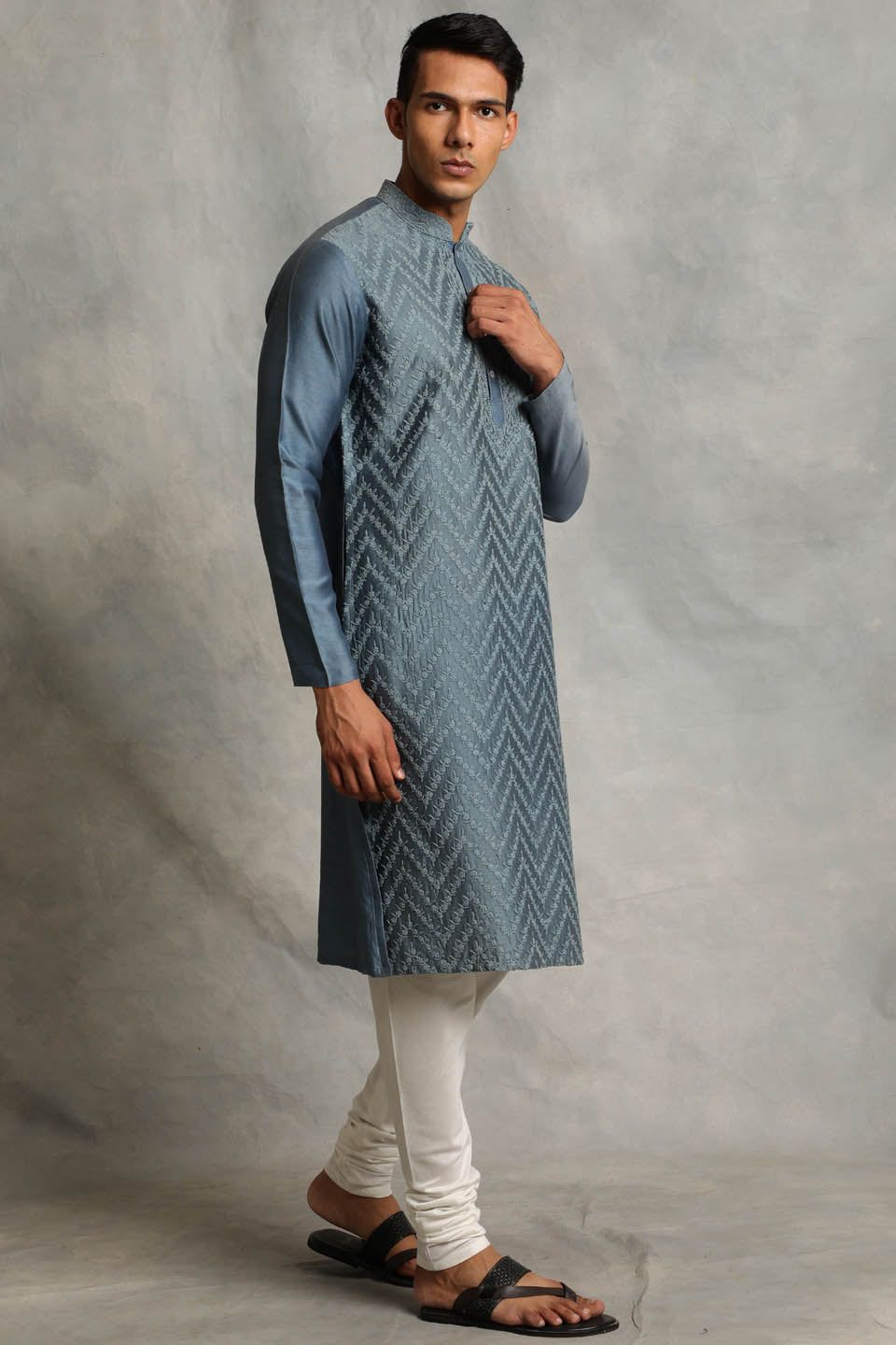 TEAL BLUE EMBROIDERED KURTA SET 4