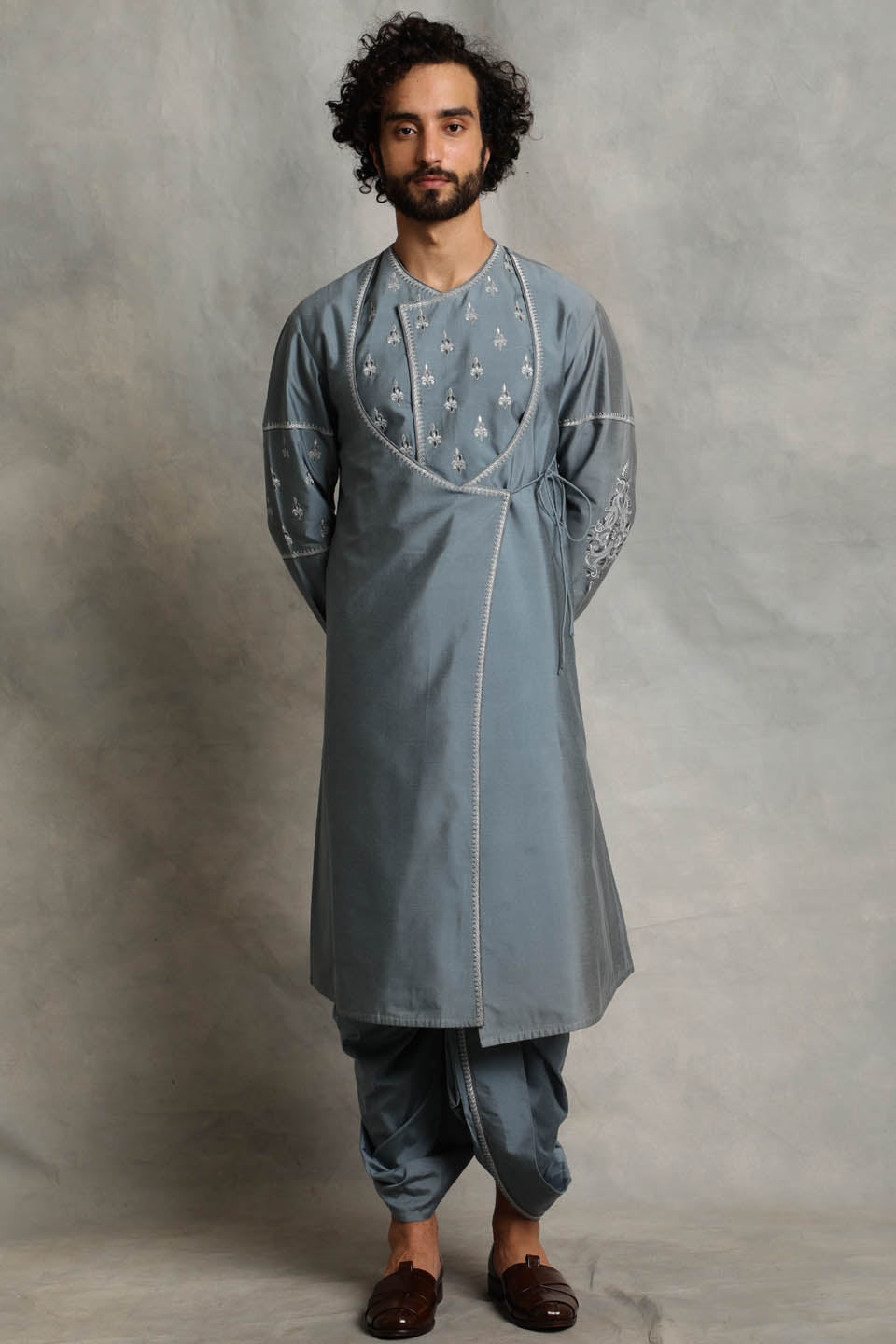 BLUE ANGRAKHA SILK KURTA SET 1