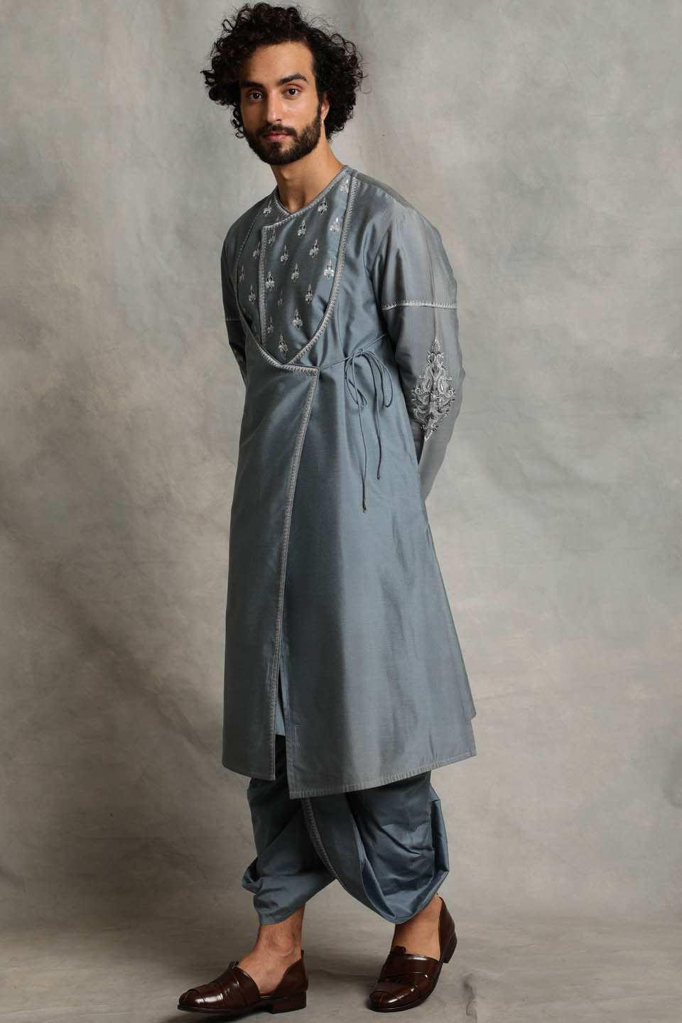 BLUE ANGRAKHA SILK KURTA SET 3