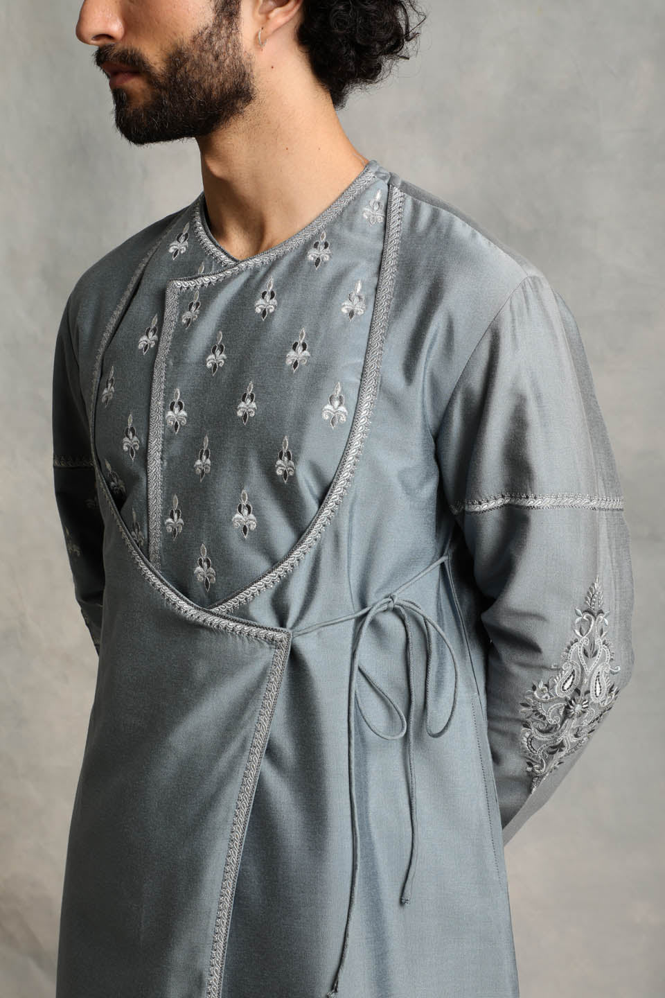 BLUE ANGRAKHA SILK KURTA SET 4