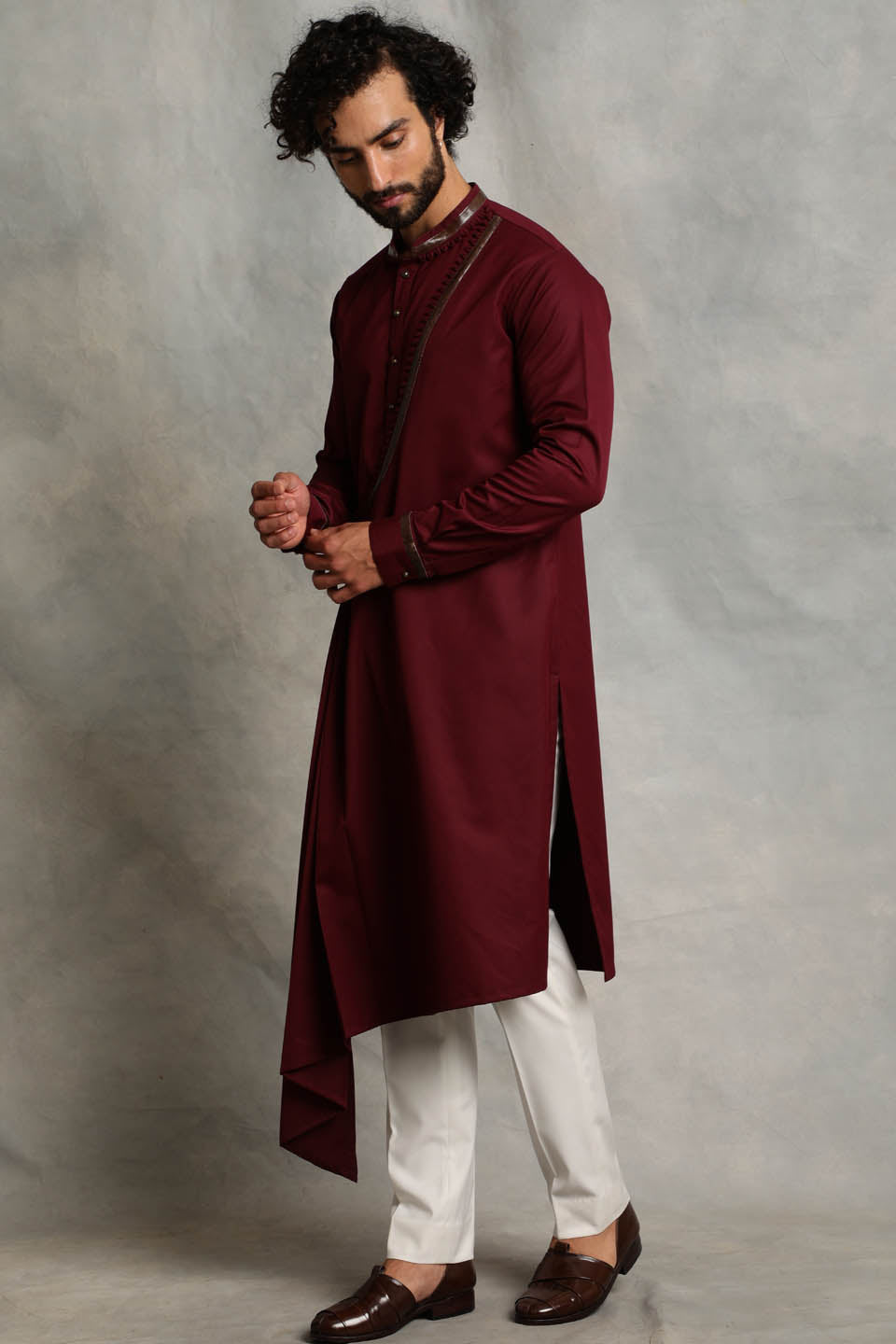 WINE ANGRAKHA DRAPE KURTA SET 3