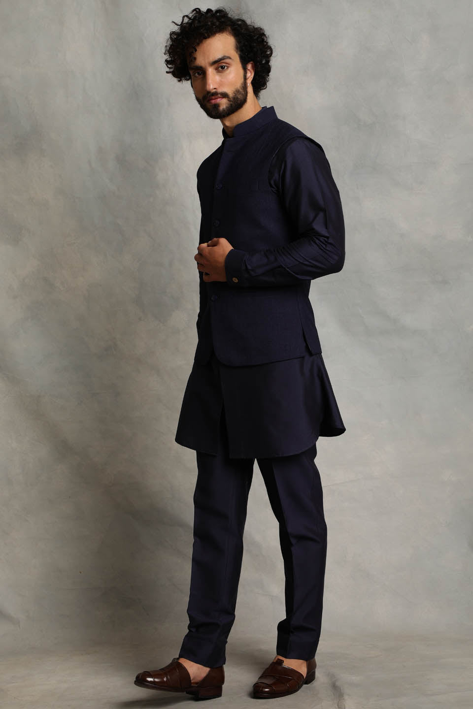 NAVY PLAIN BUNDI SET 1