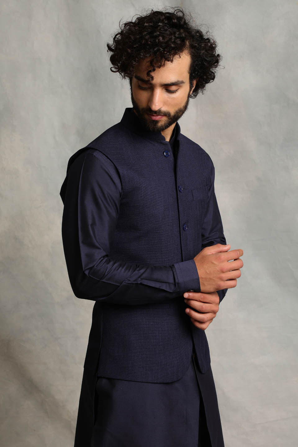 NAVY PLAIN BUNDI SET 4