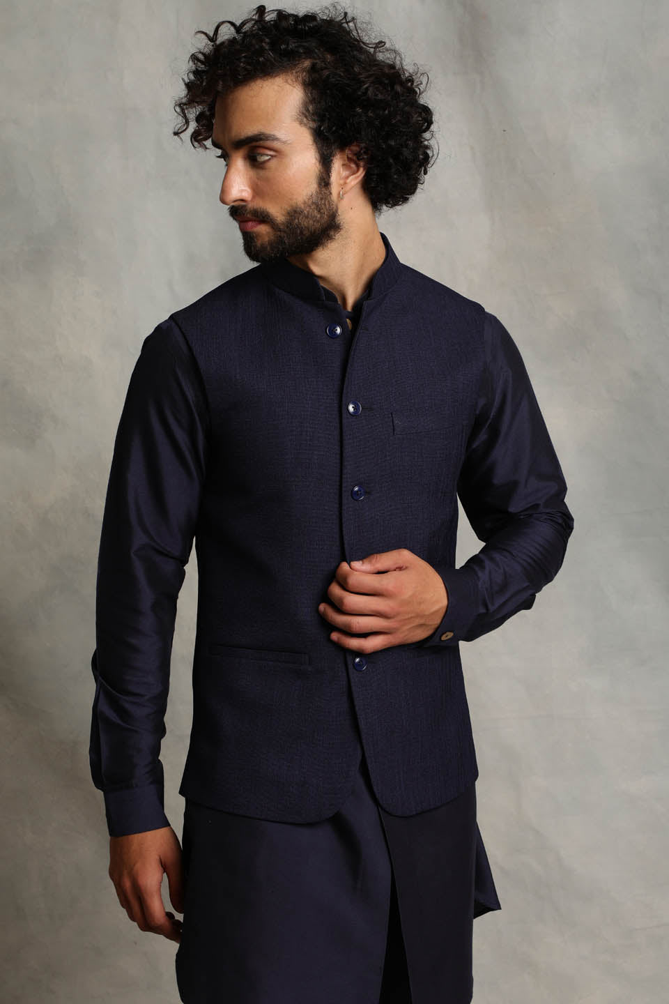 NAVY PLAIN BUNDI SET 5