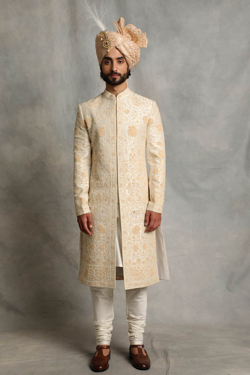 IVORY EMBROIDERED SILK SHERWANI SET 1