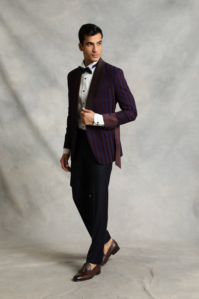 WINE STRIPED TUXEDO SET 5