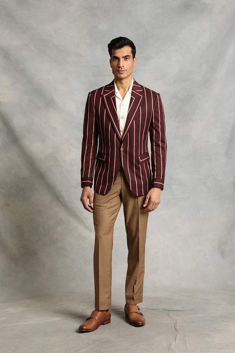 MAROON STRIPED COMBINATION SUIT 1