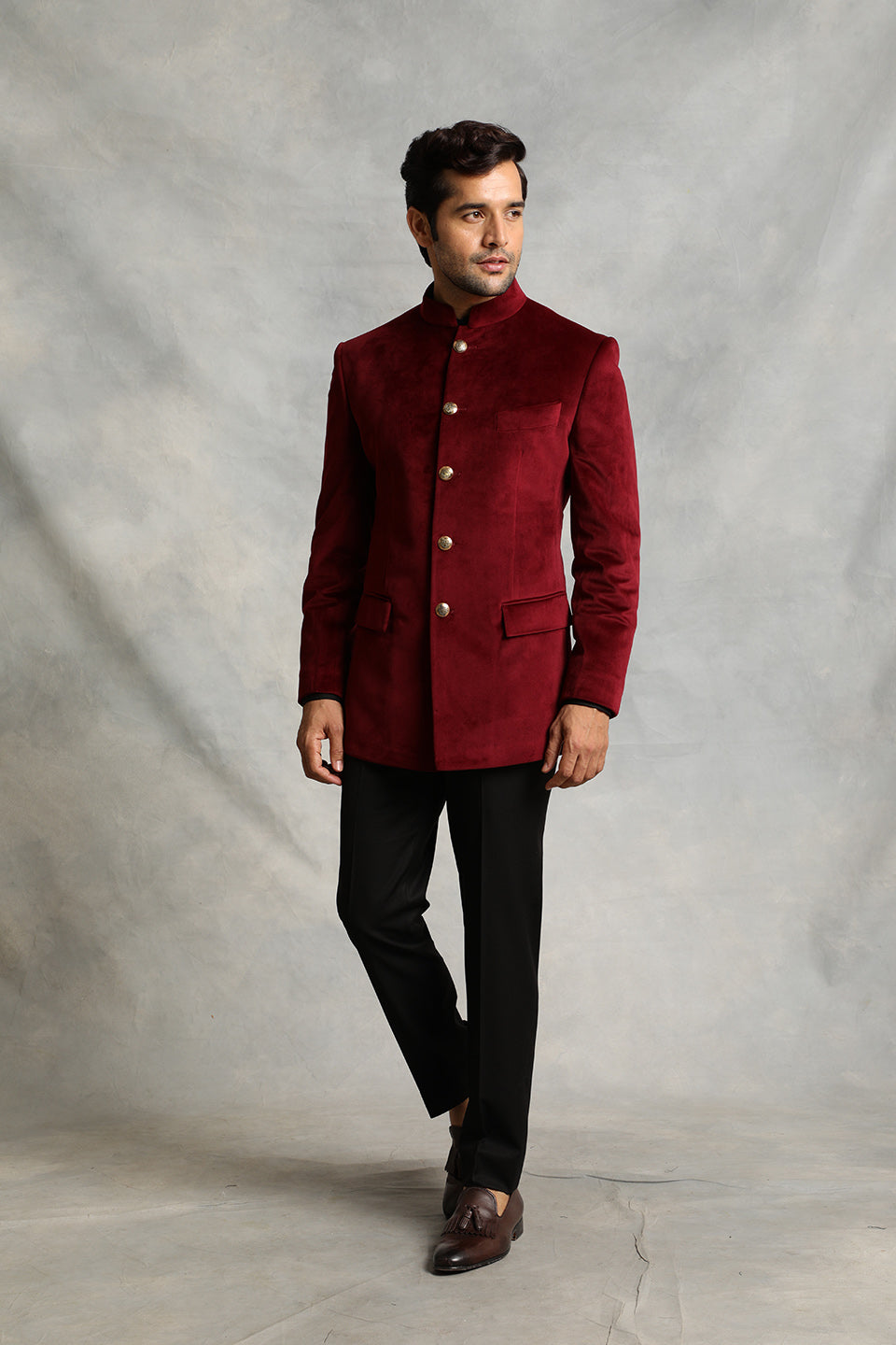 501808: Red and Maroon color family stitched Jodhpuri Suit .