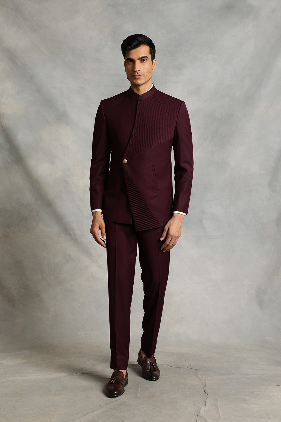 WINE PINTUCKED BANDHGALA SET 2