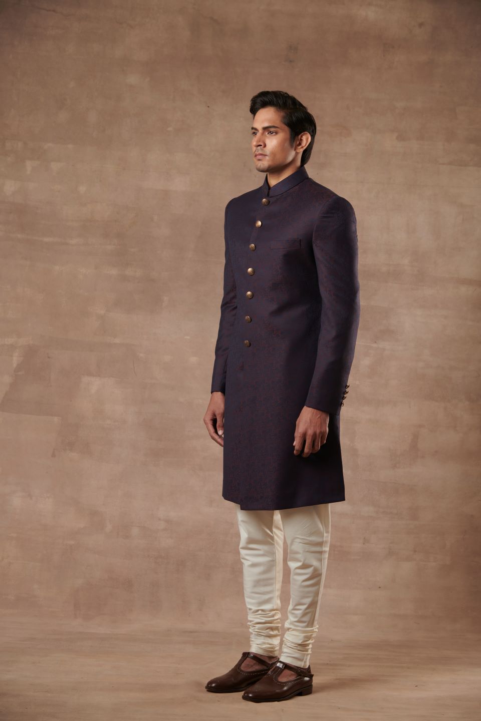 WINE TEXTURED SHERWANI SET 2