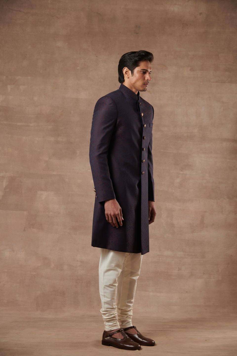 WINE TEXTURED SHERWANI SET 3