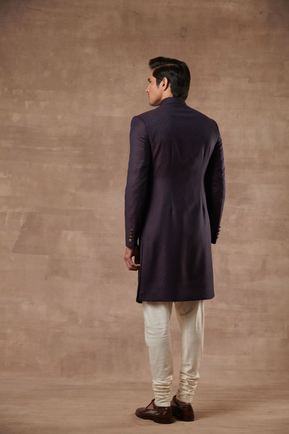 WINE TEXTURED SHERWANI SET 4