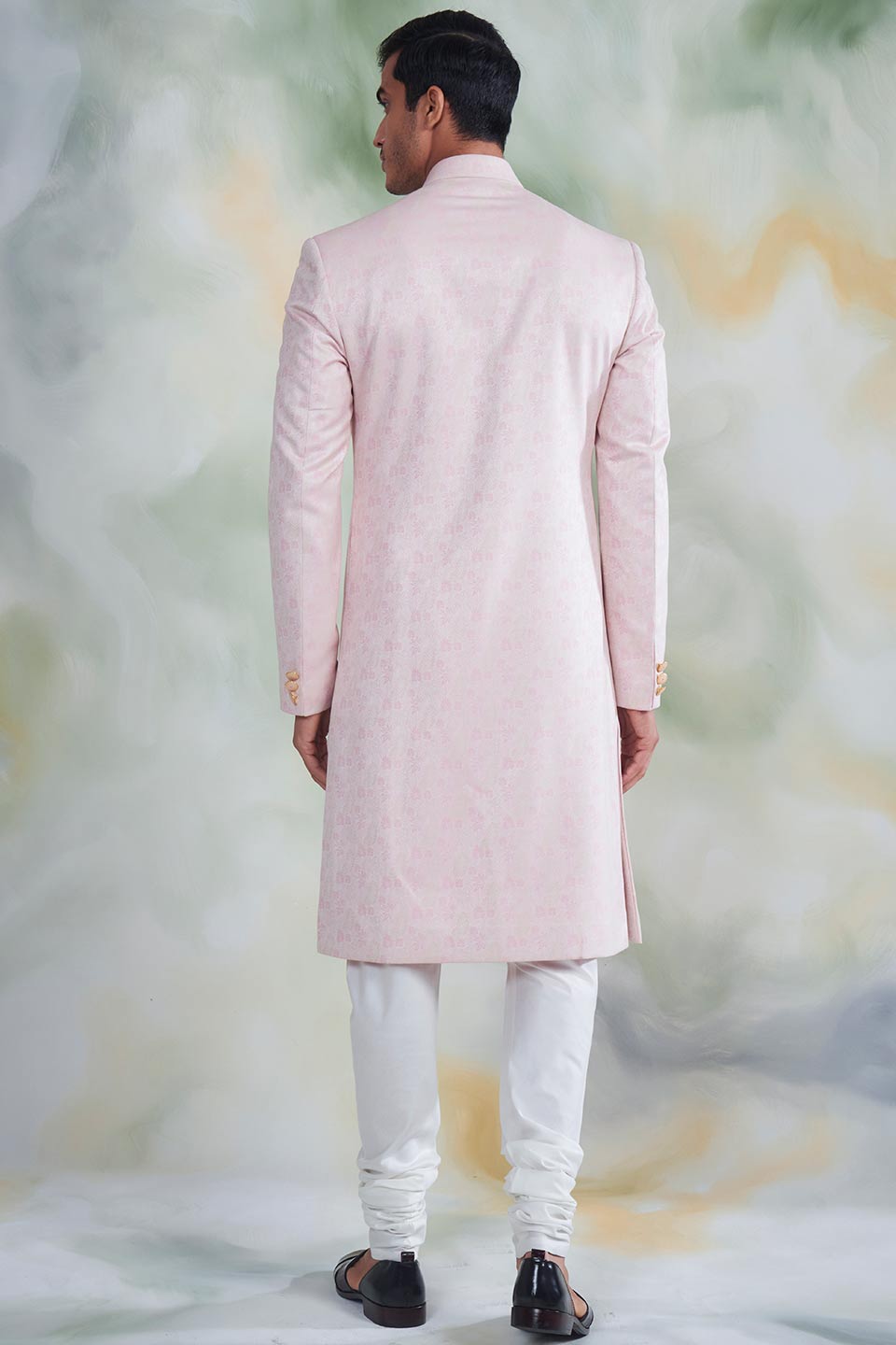 PINK TEXTURED SHERWANI  SET 4