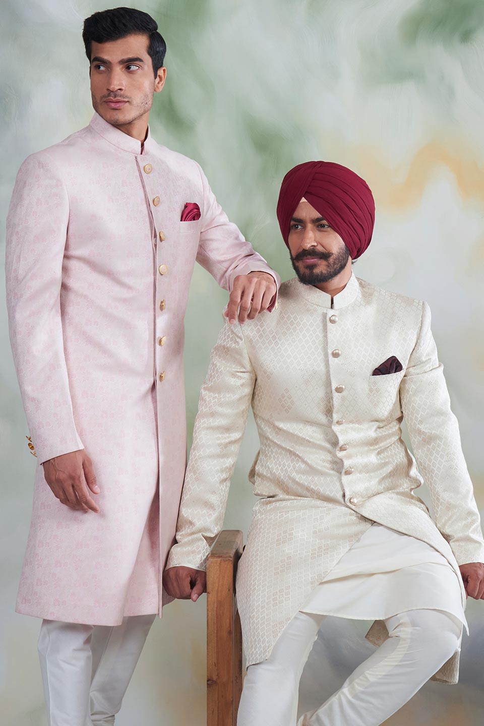 PINK TEXTURED SHERWANI  SET 3