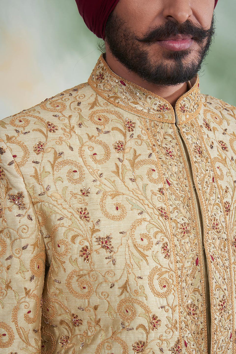 GOLD EMBROIDERED SILK SHERWANI SET 2