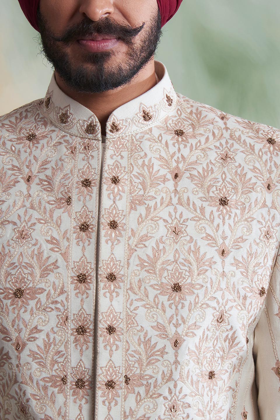 IVORY EMBROIDERED SILK SHERWANI SET 3