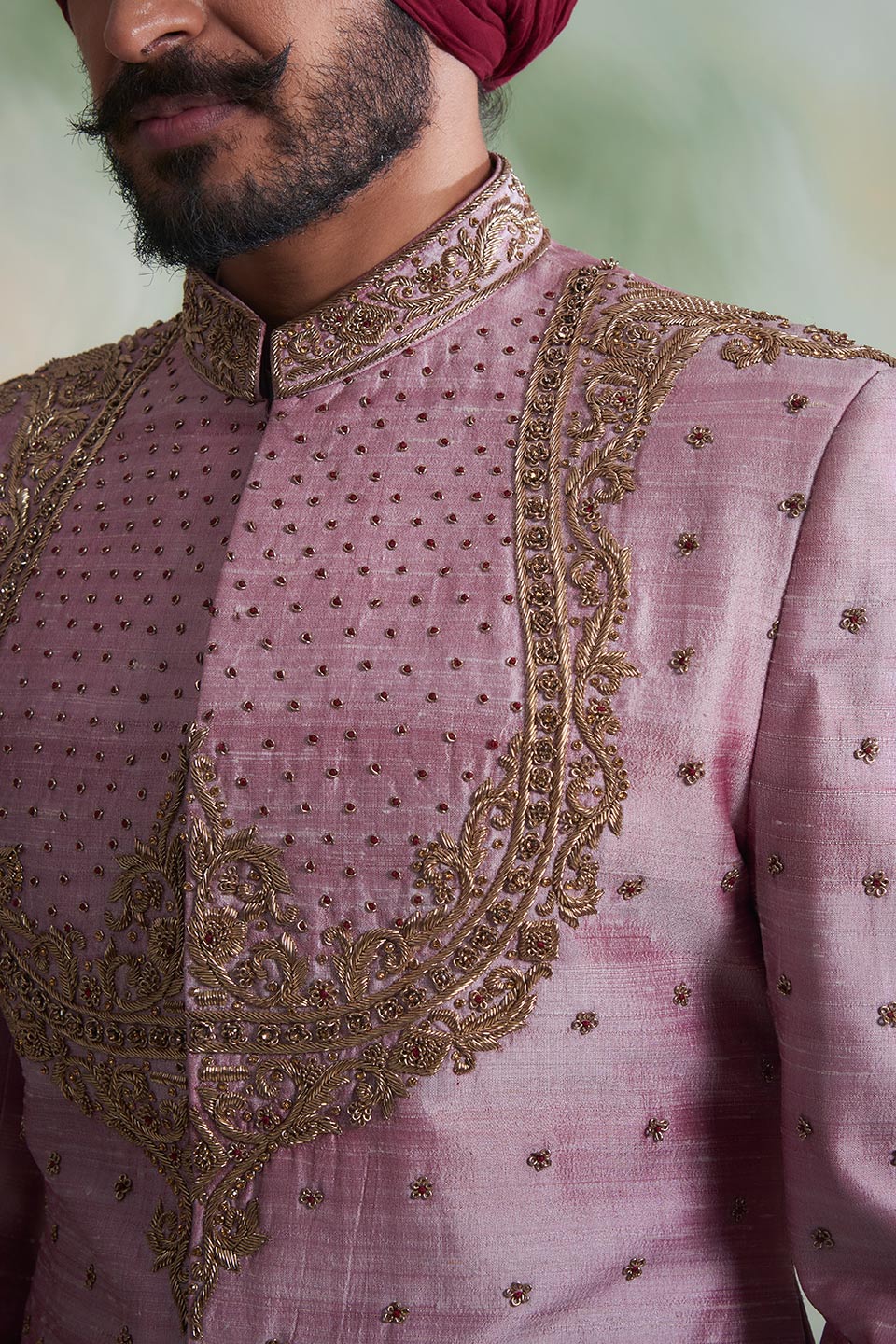 PINK EMBROIDERED SILK SHERWANI SET 2