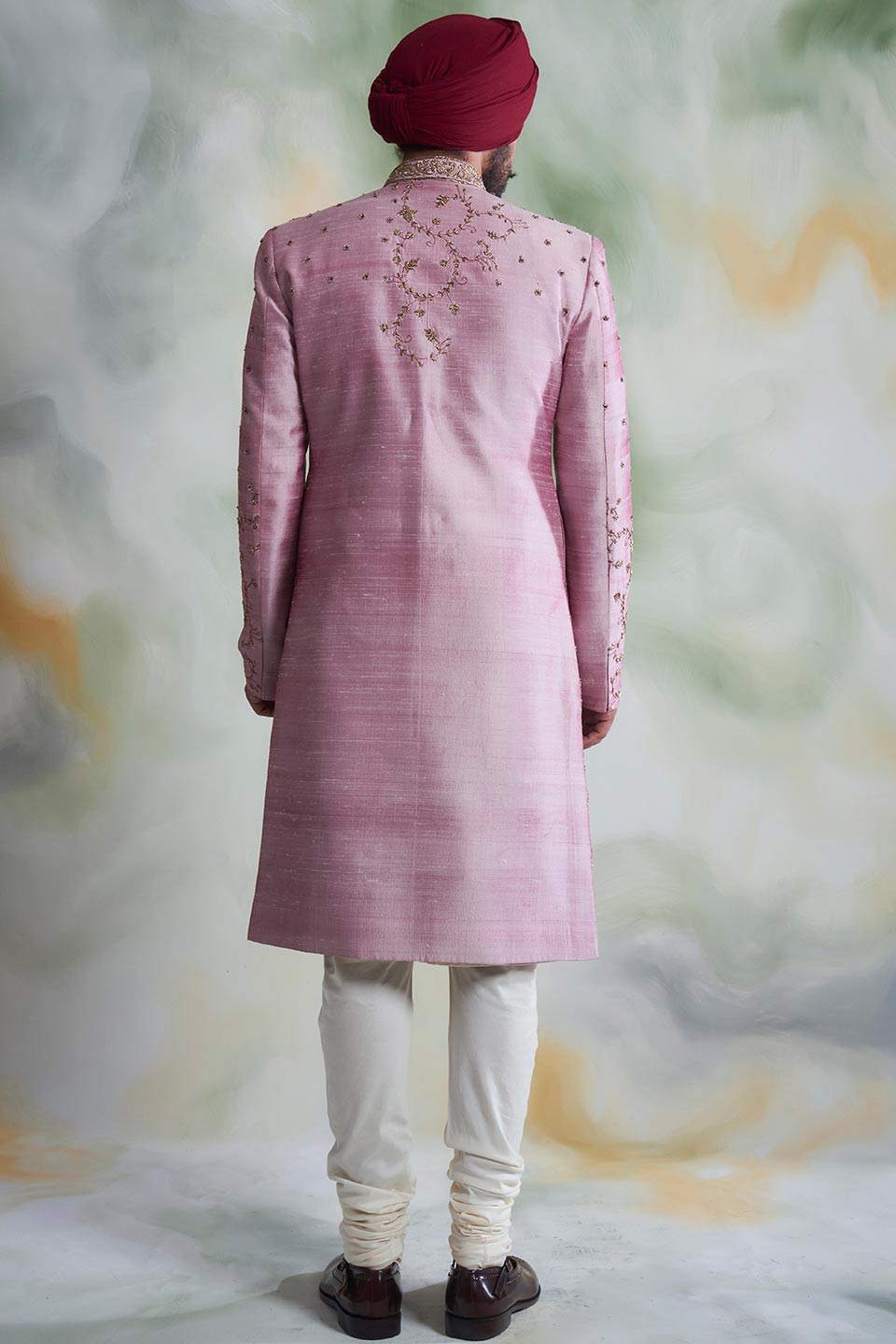 PINK EMBROIDERED SILK SHERWANI SET 3