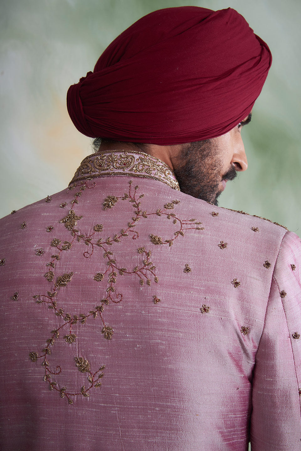 PINK EMBROIDERED SILK SHERWANI SET 4