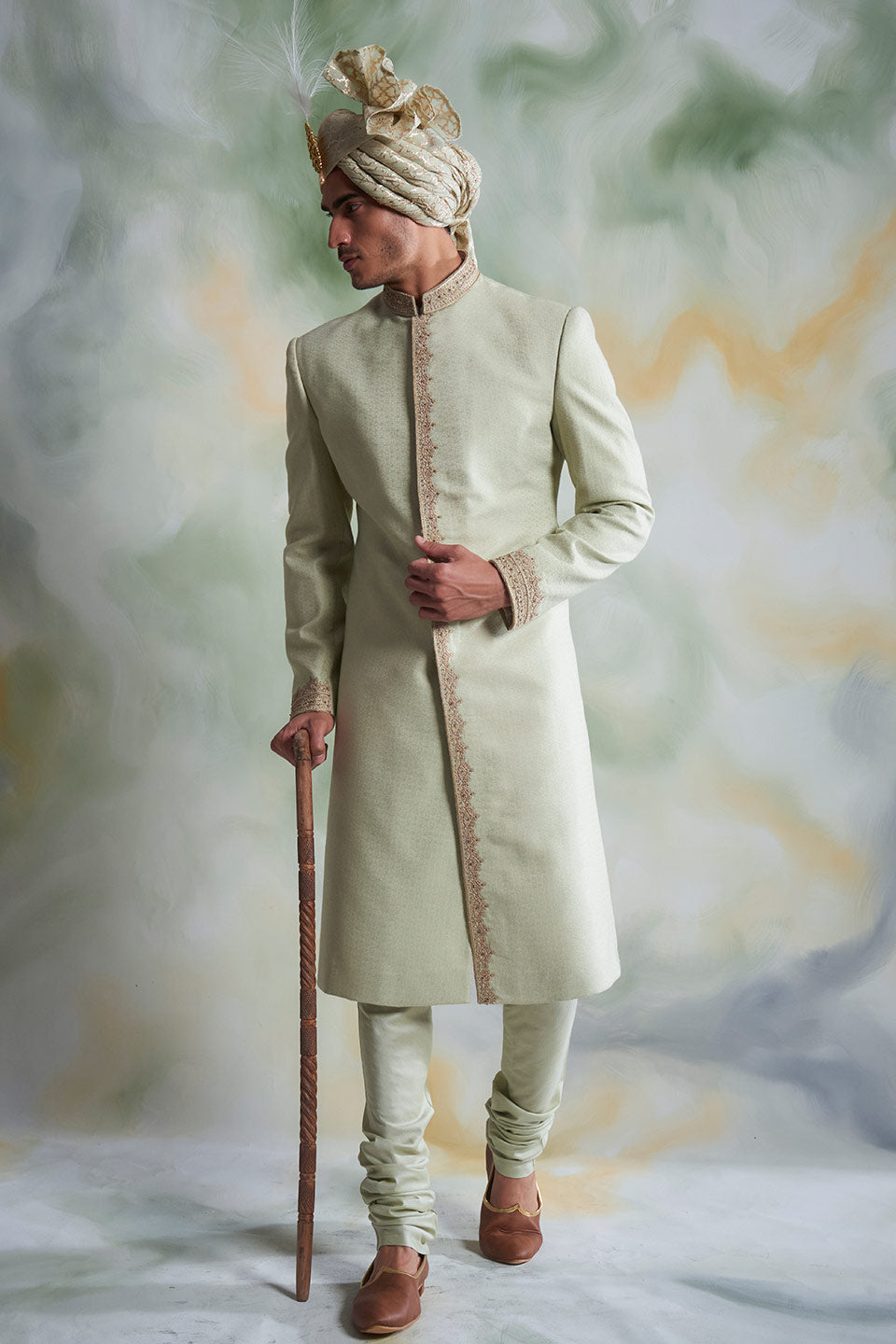 MINT TEXTURED SHERWANI SET