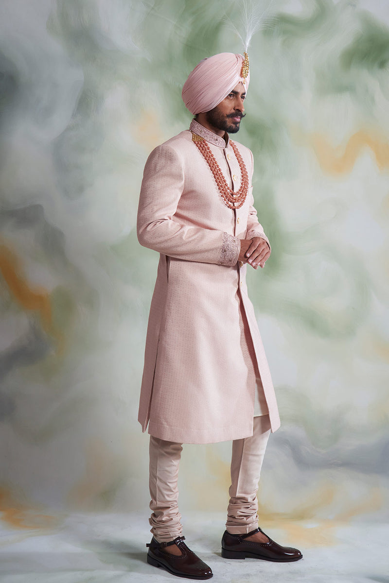 PINK TEXTURED SHERWANI SET 2