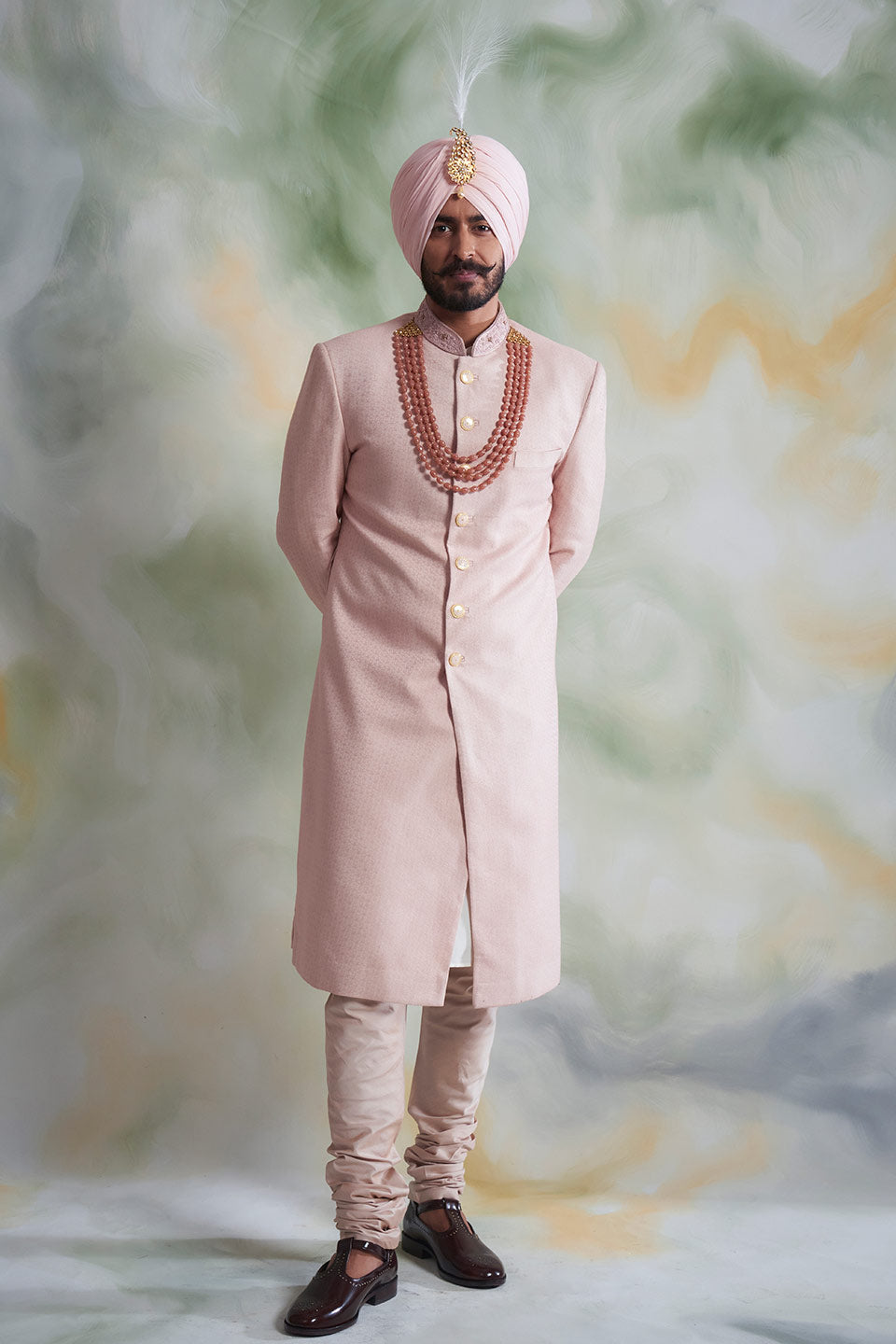 PINK TEXTURED SHERWANI SET 3