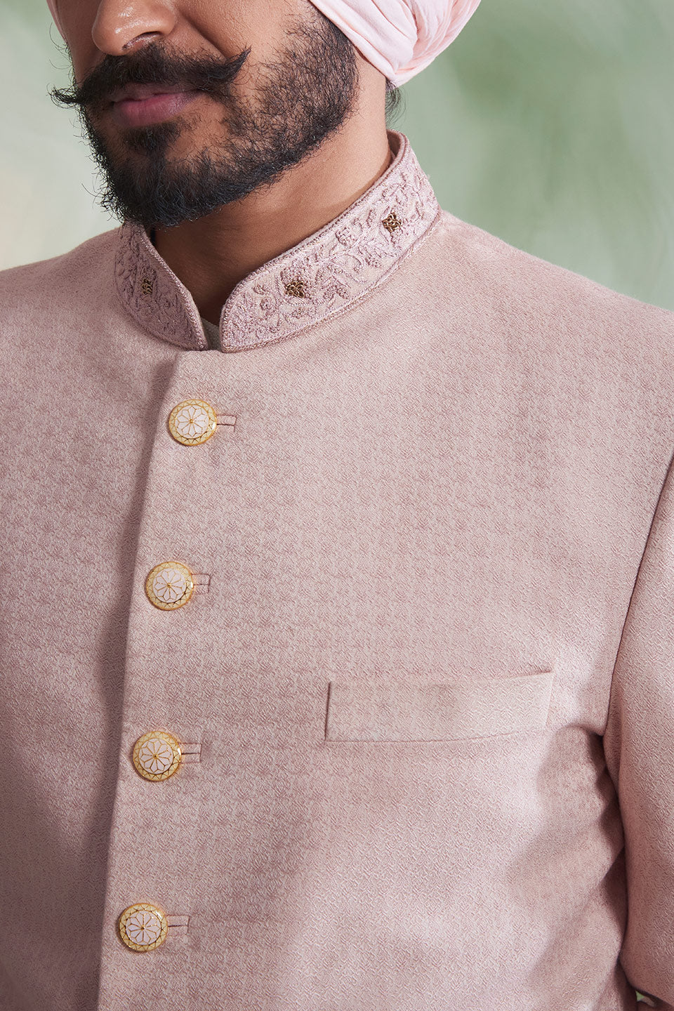 PINK TEXTURED SHERWANI SET 4