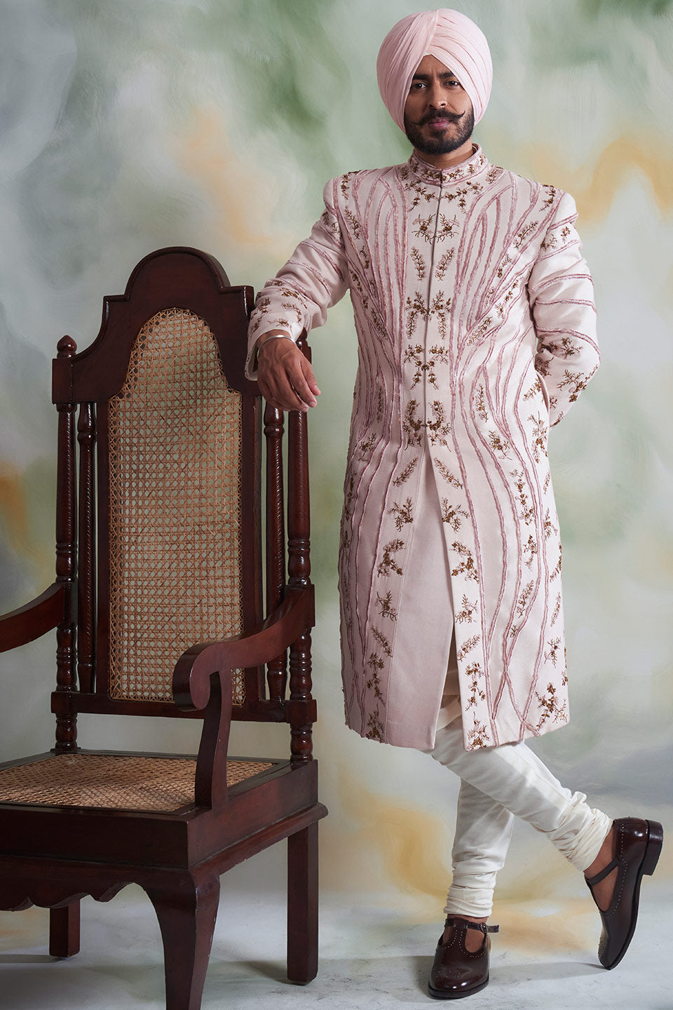 PINK EMBROIDERED SILK SHERWANI SET 1