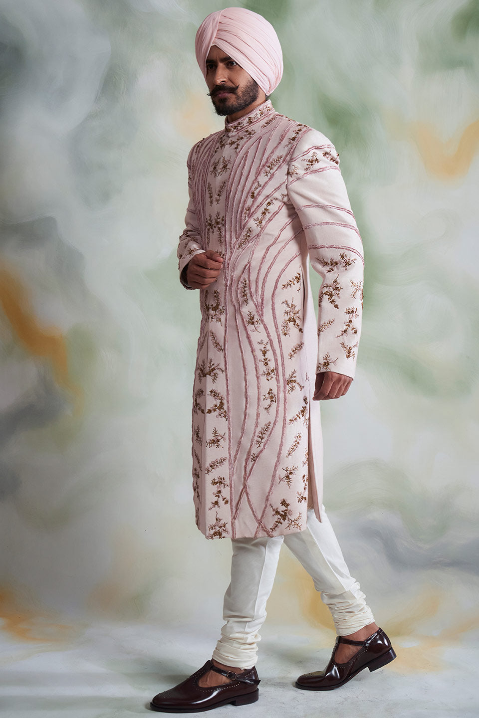 PINK EMBROIDERED SILK SHERWANI SET 2