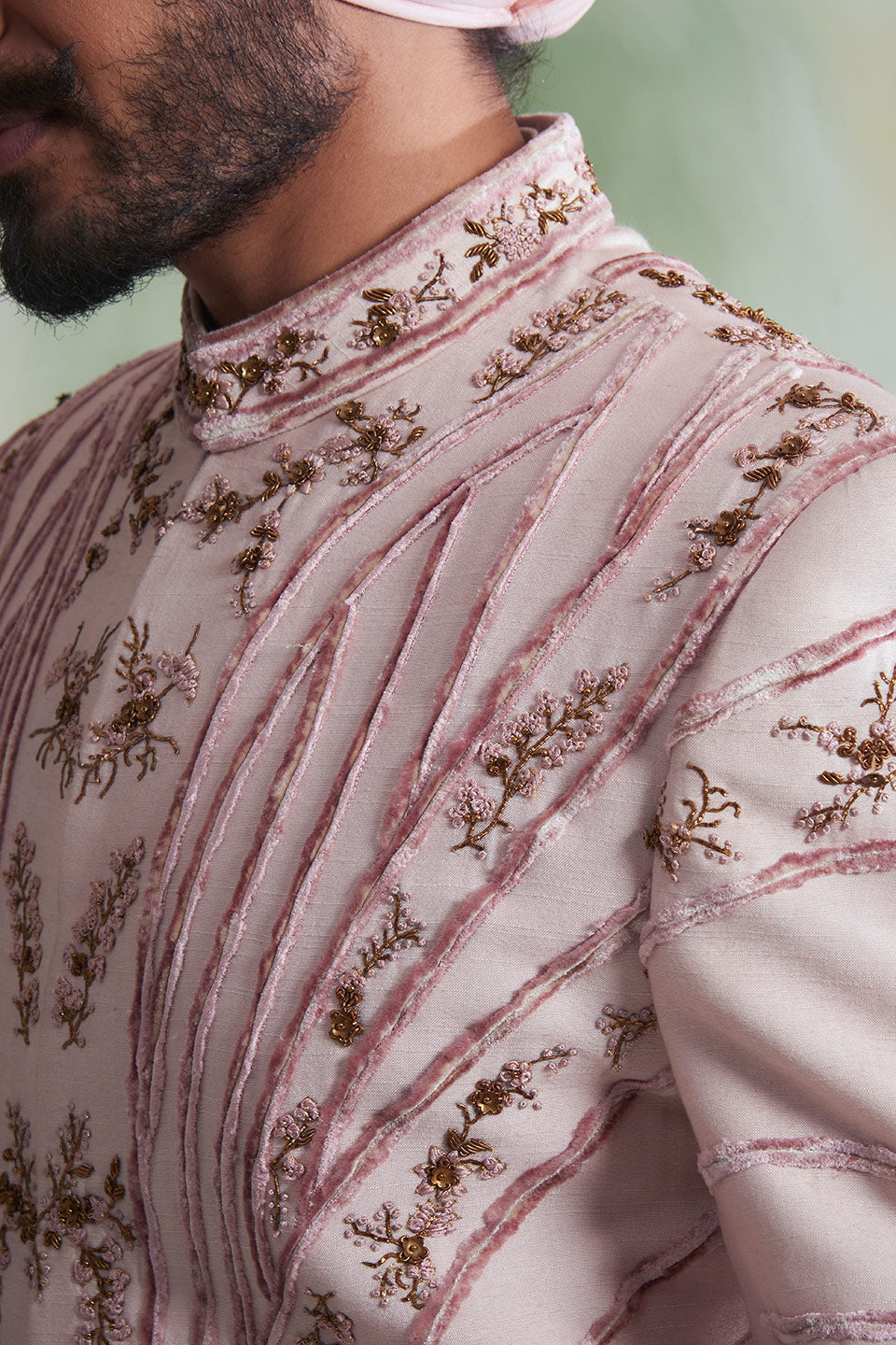 PINK EMBROIDERED SILK SHERWANI SET 3