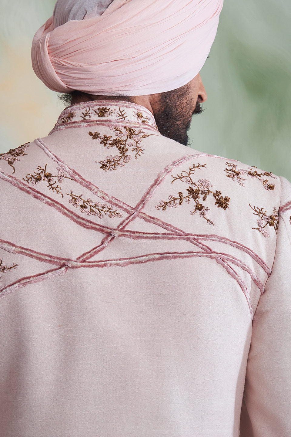 PINK EMBROIDERED SILK SHERWANI SET 4