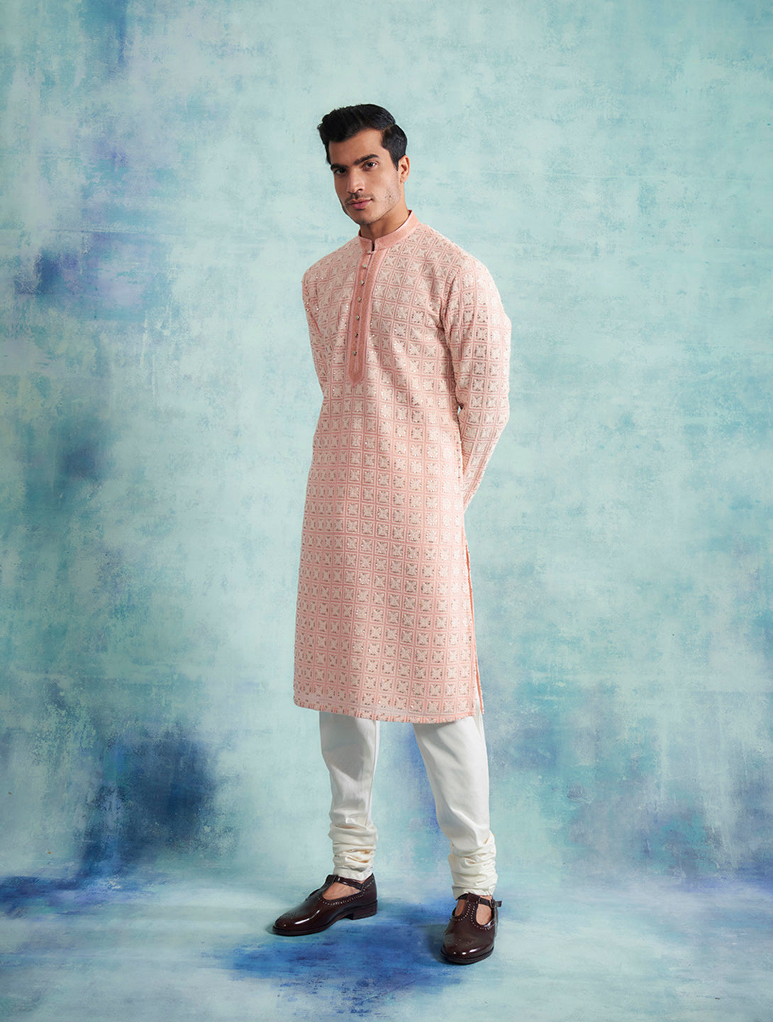 PEACH EMBROIDERED KURTA SET 1