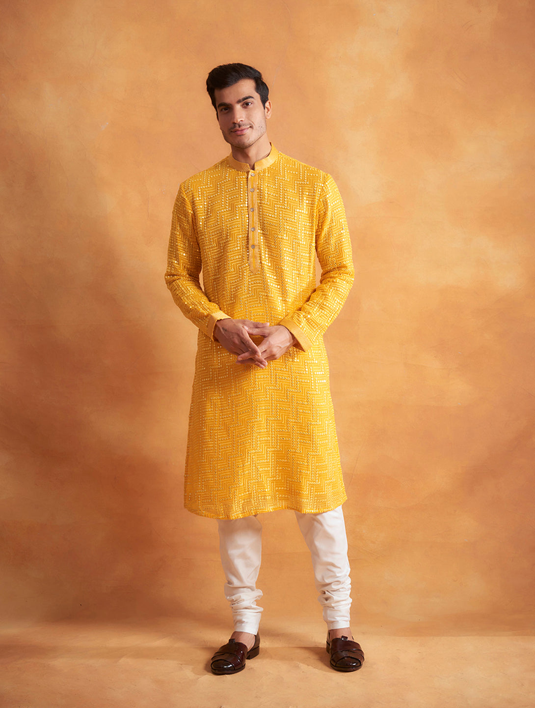 YELLOW MIRROR WORK KURTA SET 1