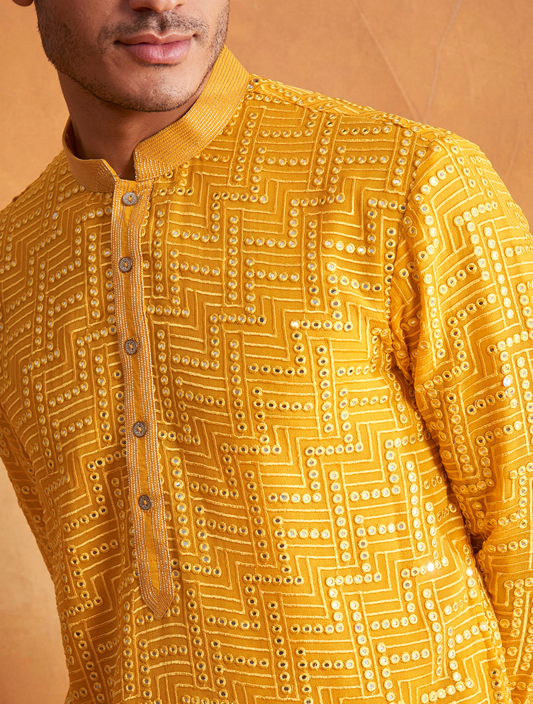 YELLOW MIRROR WORK KURTA SET 3