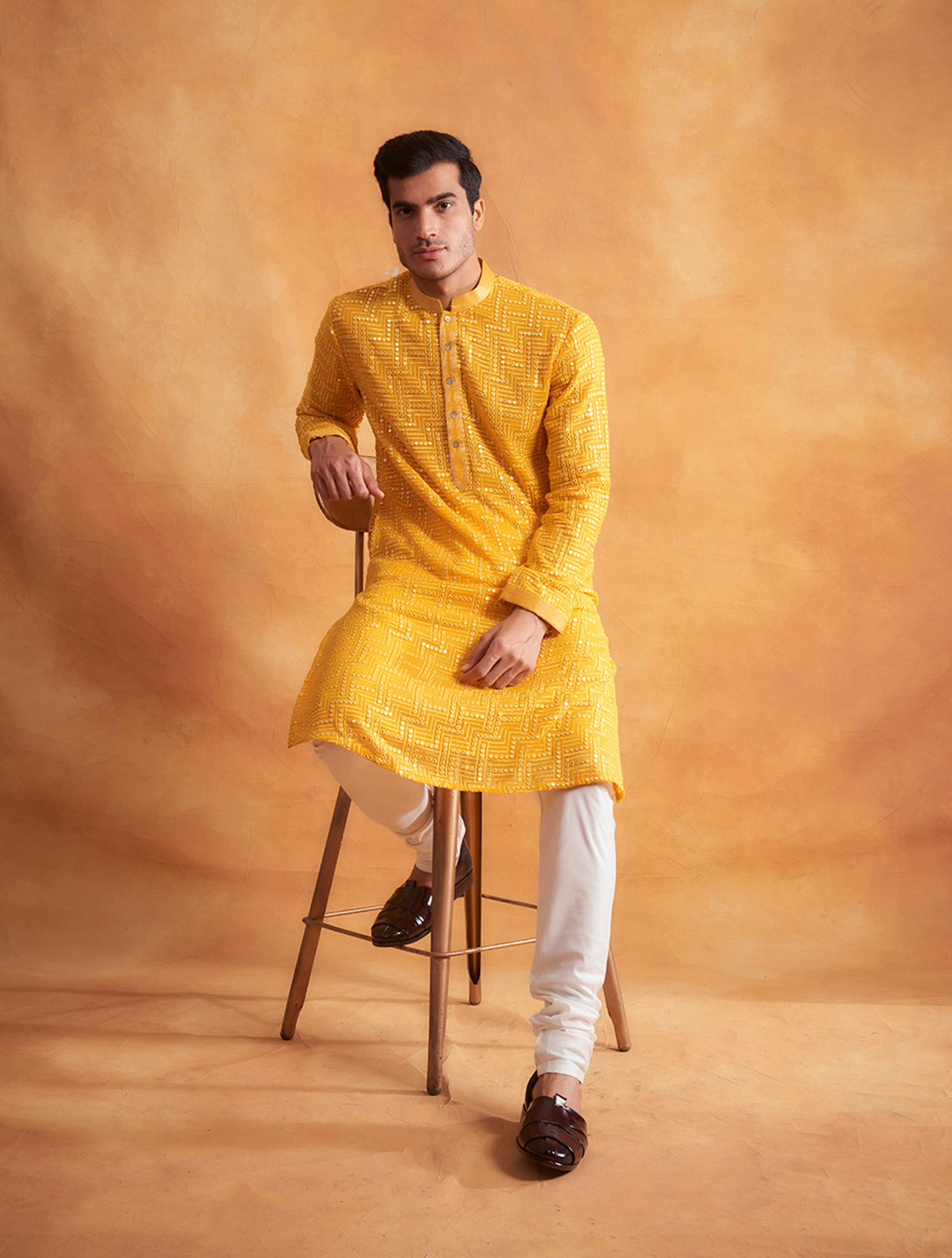 YELLOW MIRROR WORK KURTA SET 4