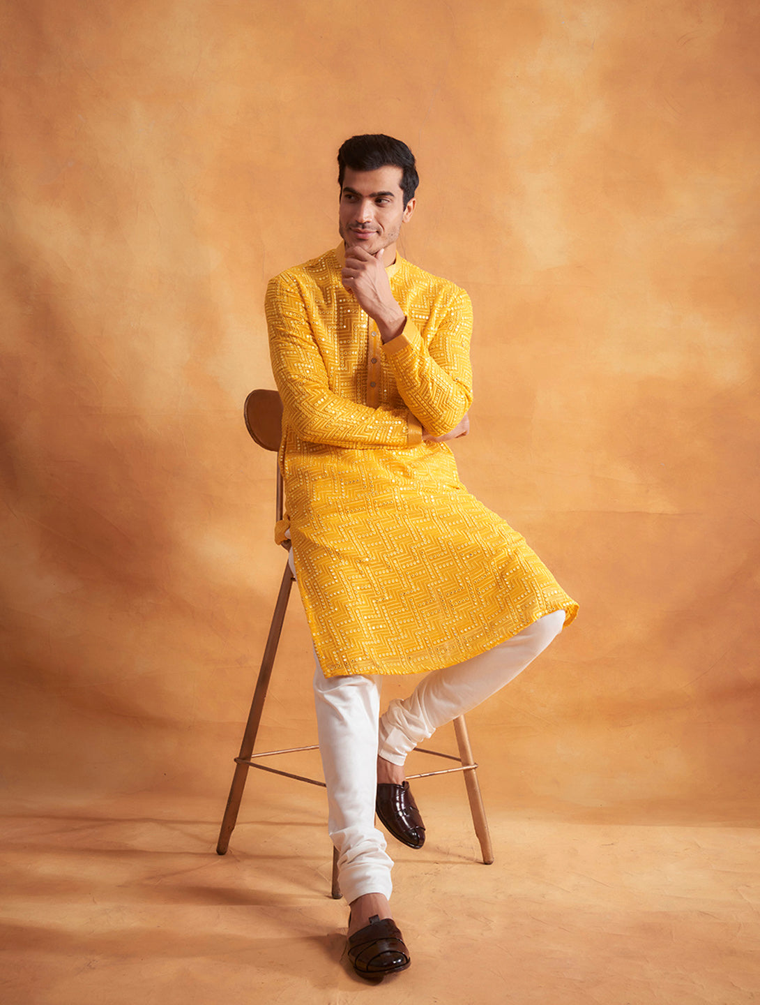 YELLOW MIRROR WORK KURTA SET 5