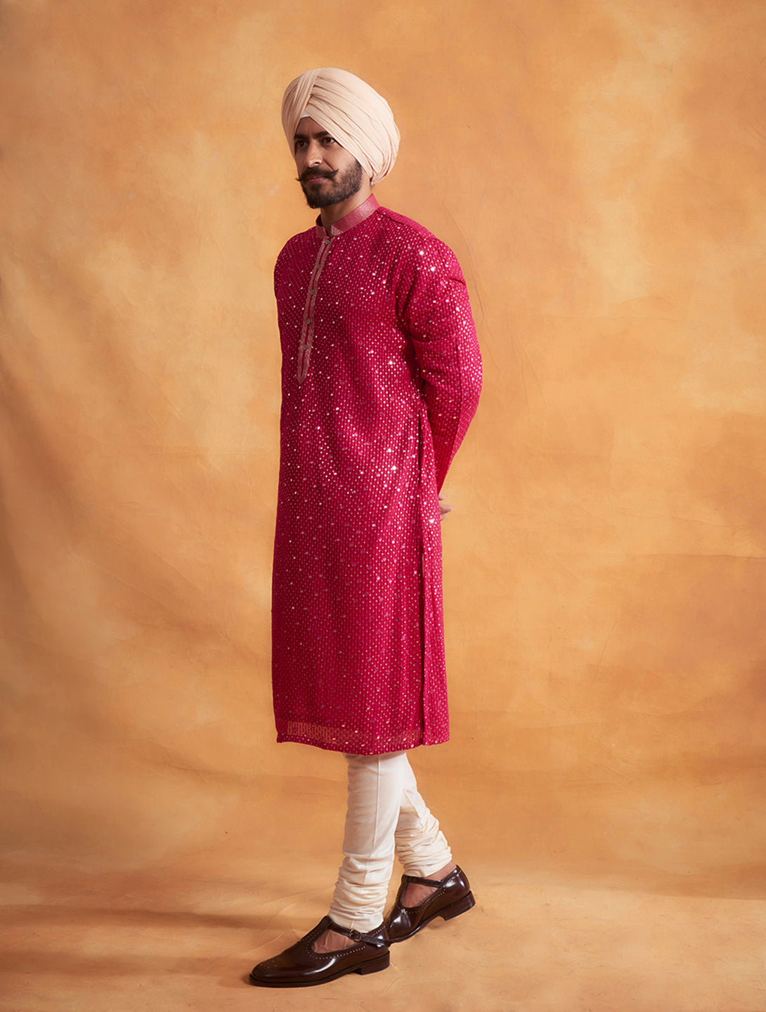 DARK PINK MIRROR WORK KURTA SET 1