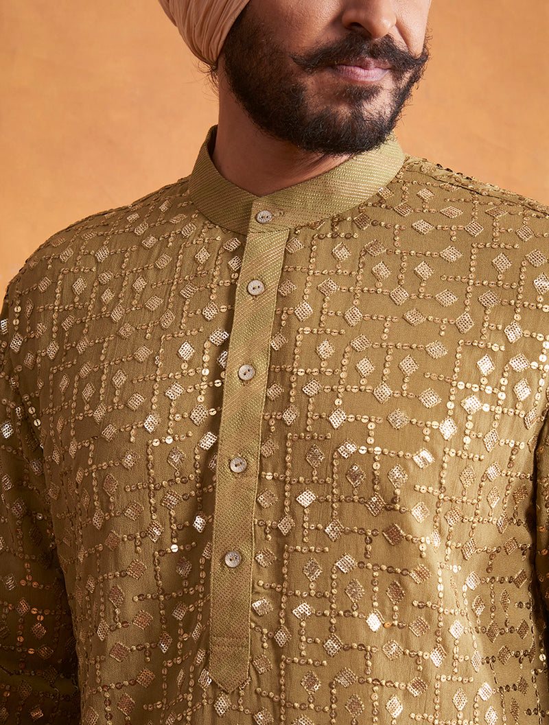 OLIVE EMBROIDERED KURTA SET 2