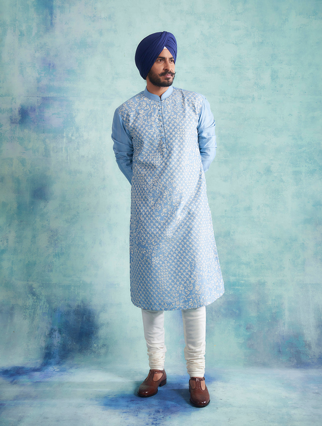 SKY EMBROIDERED KURTA SET 1