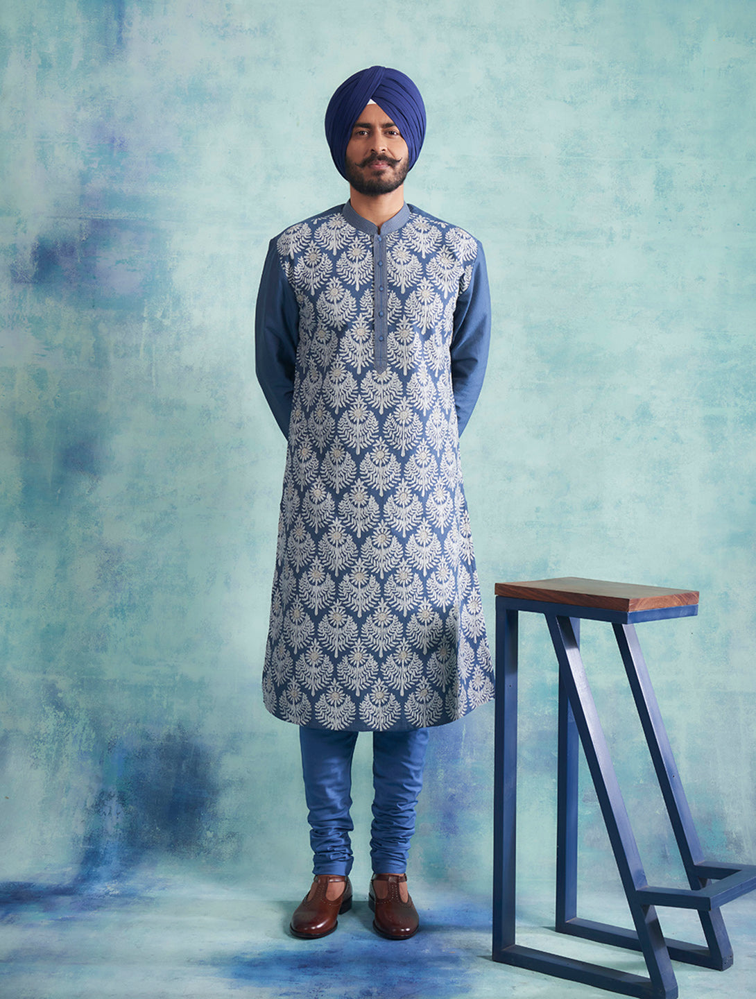 BLUE APPLIQUE KURTA SET 1