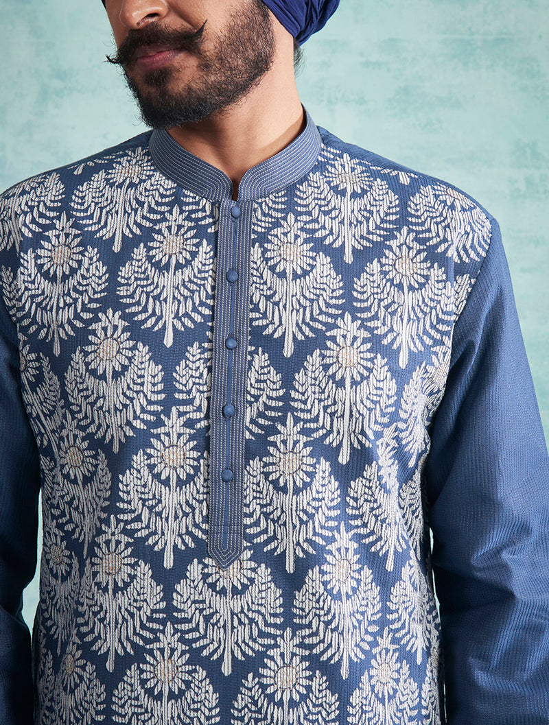 BLUE APPLIQUE KURTA SET 4